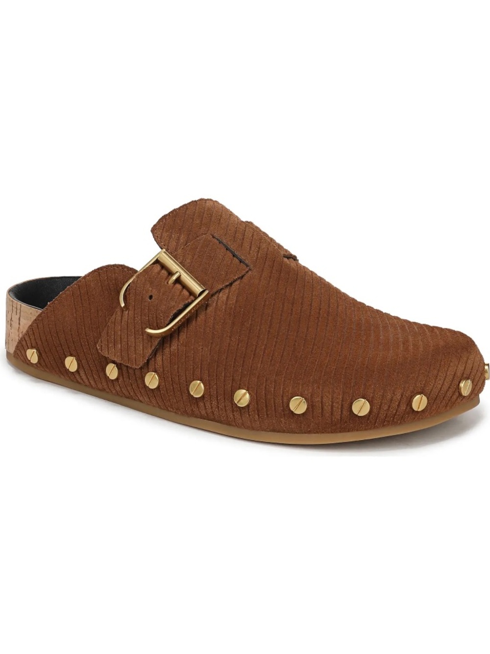 Veronica Beard Fern Suede Slip-On Mules in Brown with Gold Buckle $395